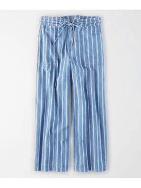 American Eagle Outfitters High-Waisted Striped Wide-Leg Crop Pants - Size 6